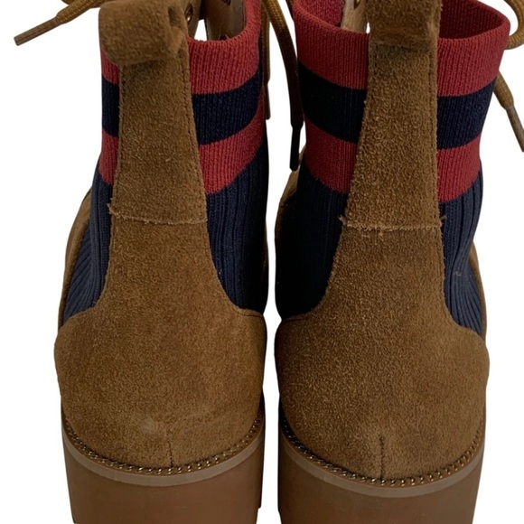 Womens 9M Cecelia NY Theo Lace-Up Suede Ankle Boots Lug EUC roll top - Picture 3 of 7